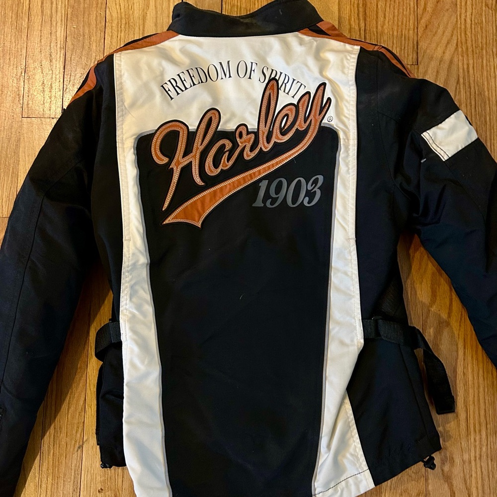 Harley-Davidson Black & White Motorcycle Jacket with Orange Accents - Picture 3 of 3